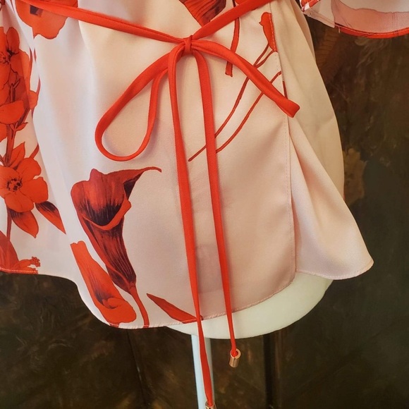 Ted Baker Wrap blouse in red orange print - Picture 6 of 9